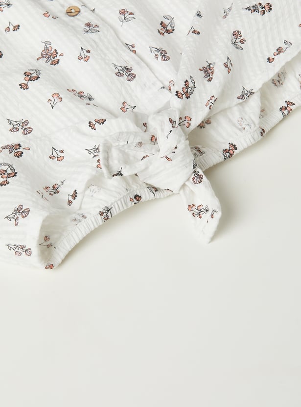 Girls Printed Seersucker Tie-up Shirt