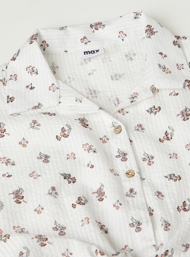 Girls Printed Seersucker Tie-up Shirt