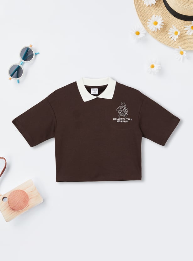 Girls Back Embroidered Johnny Collar T-shirt