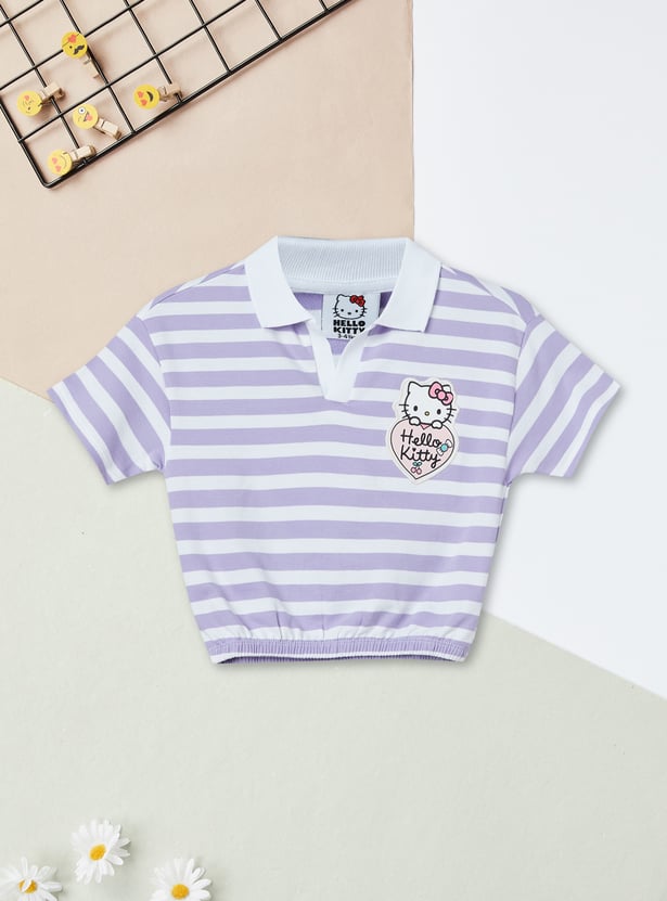Girls Hello Kitty Striped Johnny Collar T-shirt