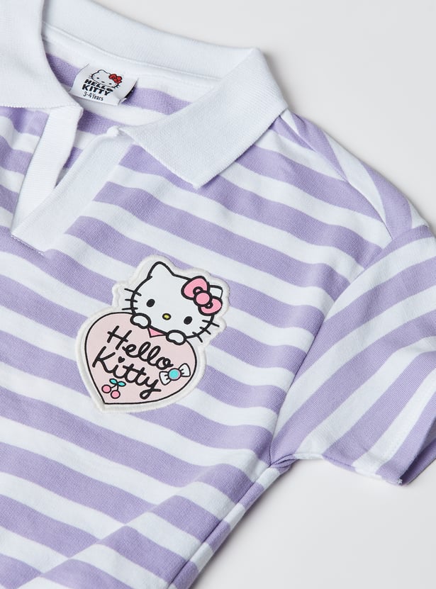 Girls Hello Kitty Striped Johnny Collar T-shirt