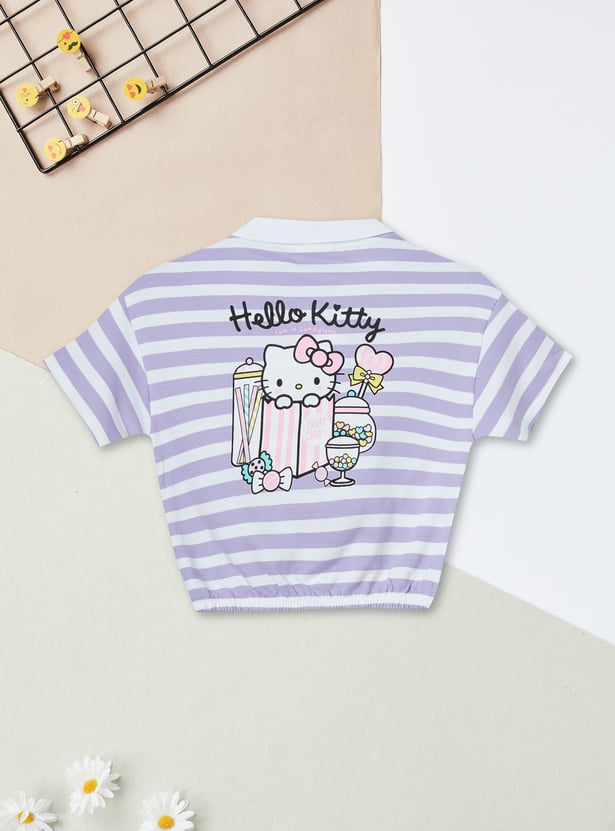 Girls Hello Kitty Striped Johnny Collar T-shirt