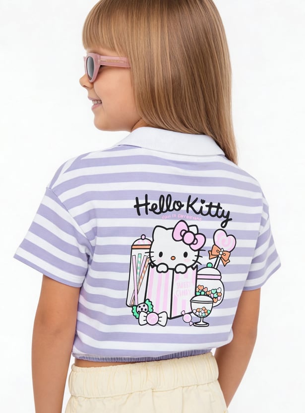 Girls Hello Kitty Striped Johnny Collar T-shirt