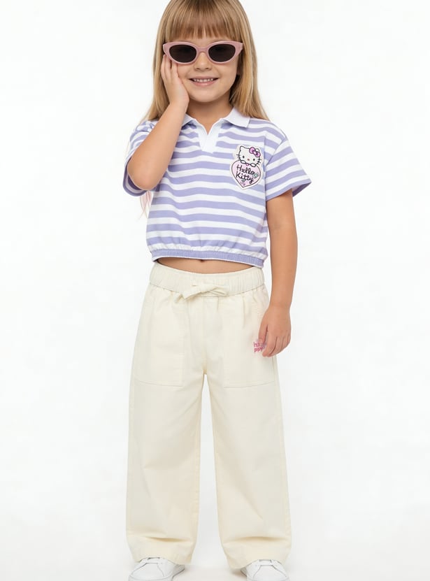 Girls Hello Kitty Striped Johnny Collar T-shirt