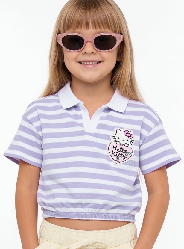 Girls Hello Kitty Striped Johnny Collar T-shirt
