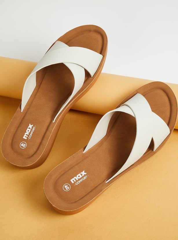 Women Solid Cross Strap Flatforms