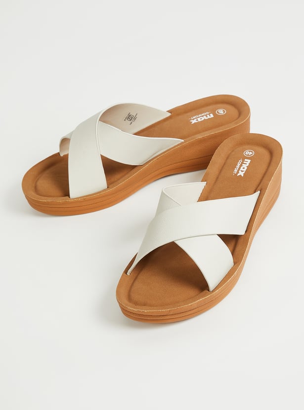 Women Solid Cross Strap Flatforms