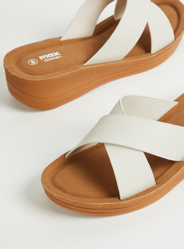 Women Solid Cross Strap Flatforms