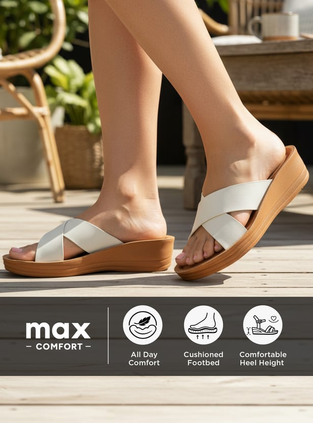 Women Solid Cross Strap Flatforms
