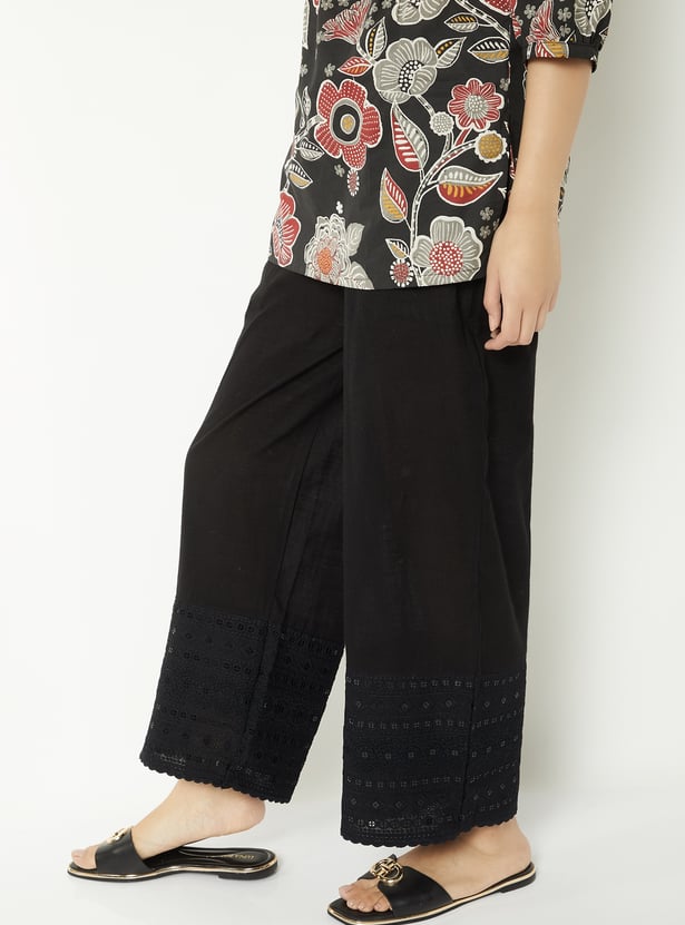 Women Embroidered Hem Palazzos