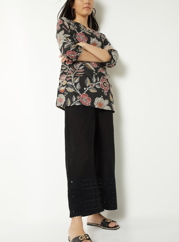 Women Embroidered Hem Palazzos