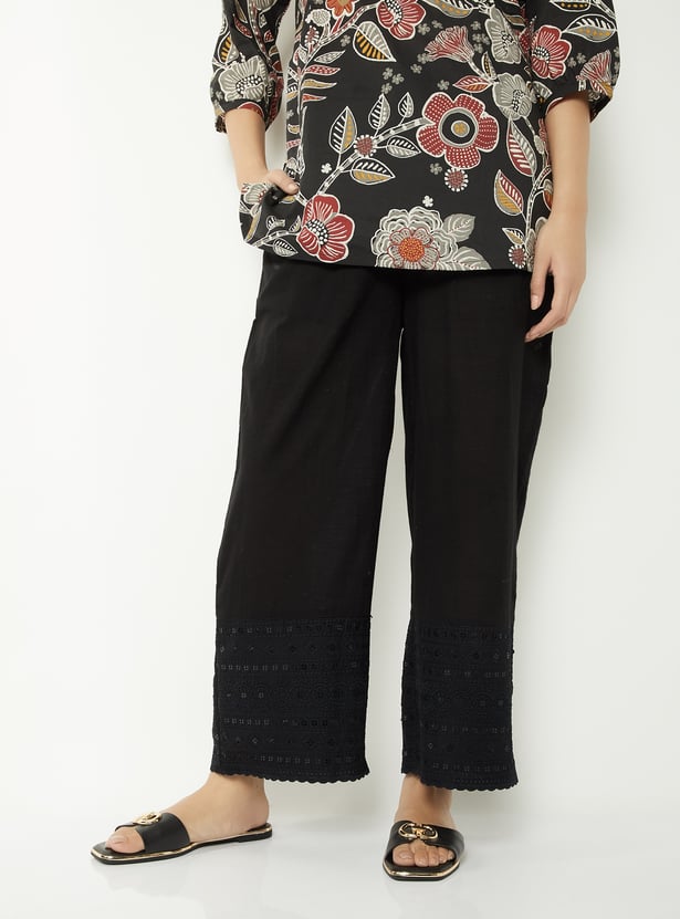 Women Embroidered Hem Palazzos