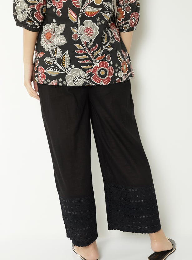 Women Embroidered Hem Palazzos