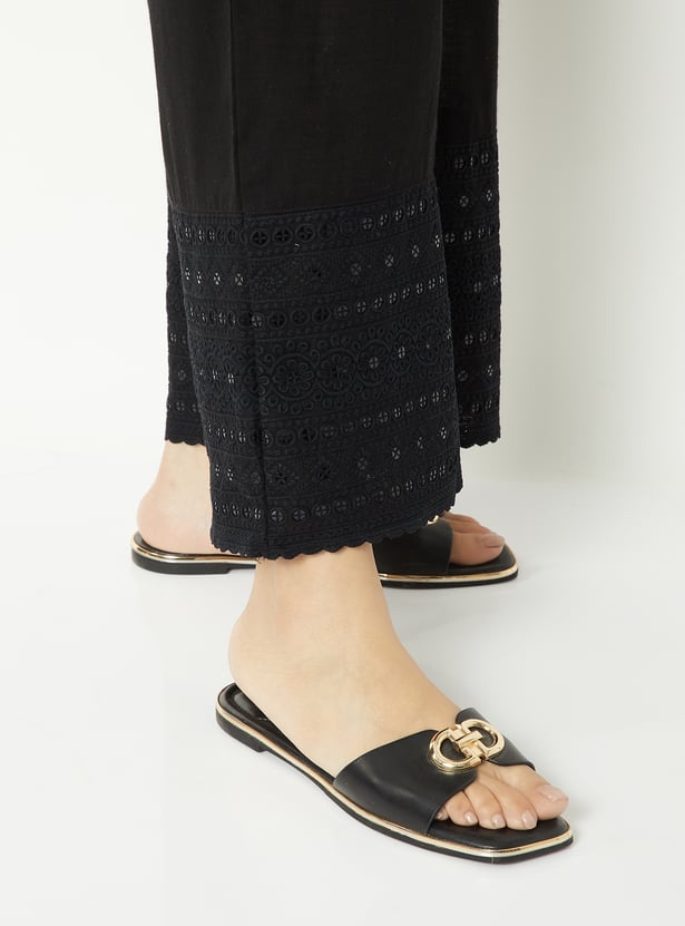 Women Embroidered Hem Palazzos