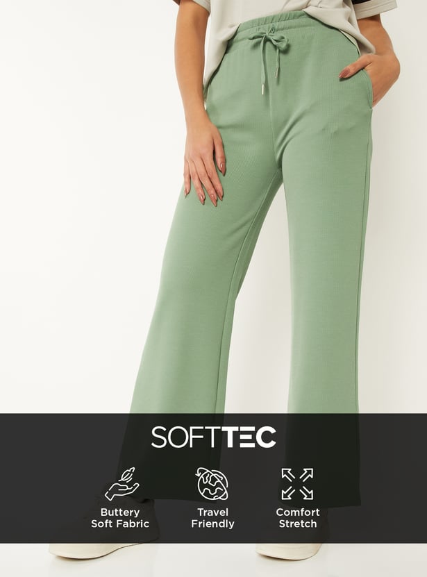 Women Solid Wide Leg Sports Track Pants