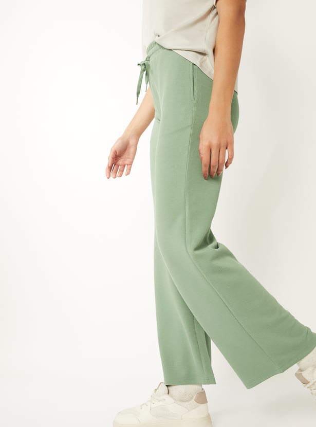 Women Solid Wide Leg Sports Track Pants
