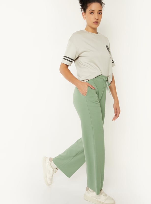 Women Solid Wide Leg Sports Track Pants
