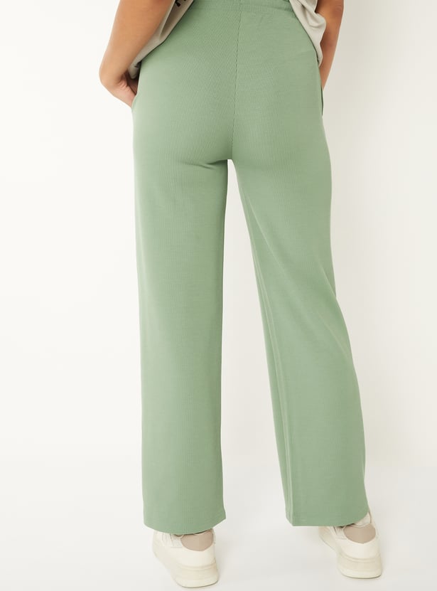 Women Solid Wide Leg Sports Track Pants