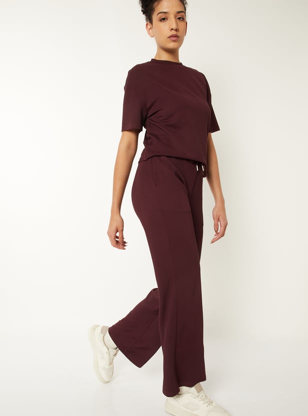 Women Solid Wide Leg Sports Track Pants