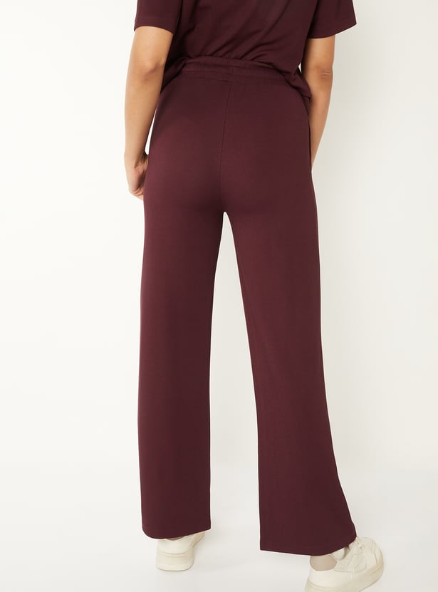 Women Solid Wide Leg Sports Track Pants