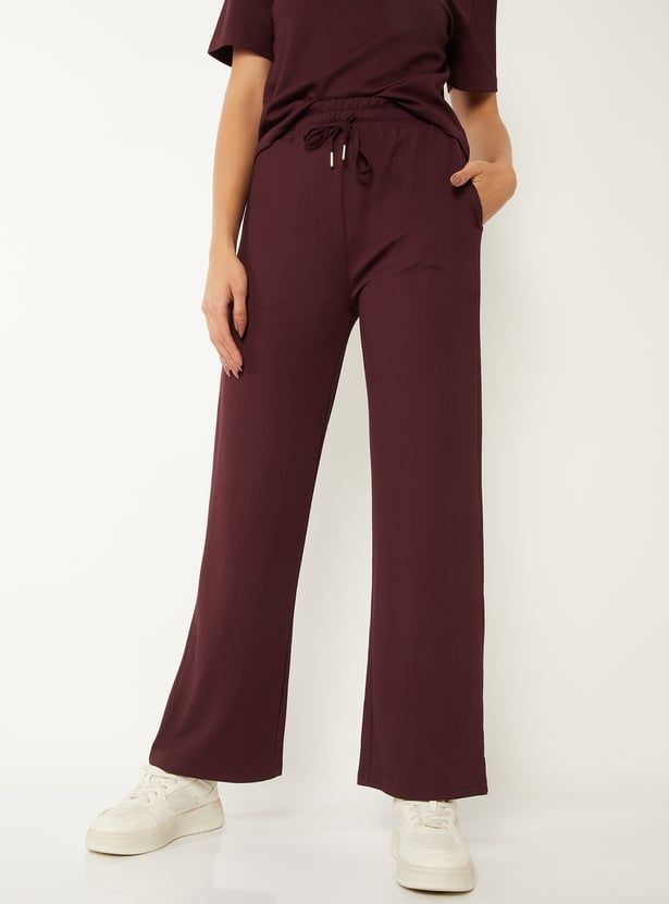 Women Solid Wide Leg Sports Track Pants