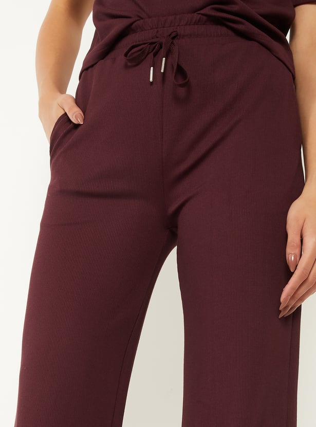 Women Solid Wide Leg Sports Track Pants