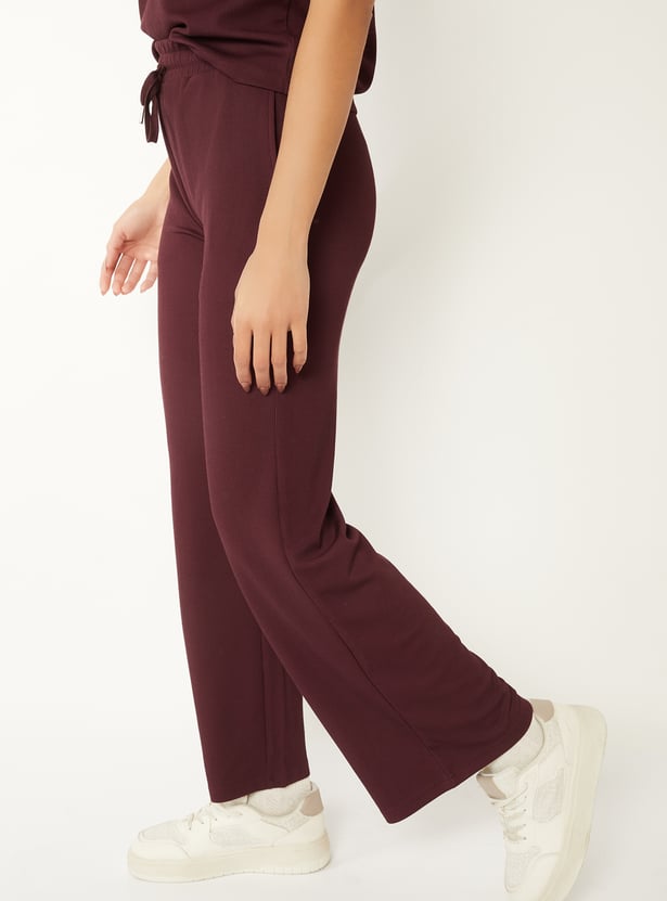 Women Solid Wide Leg Sports Track Pants