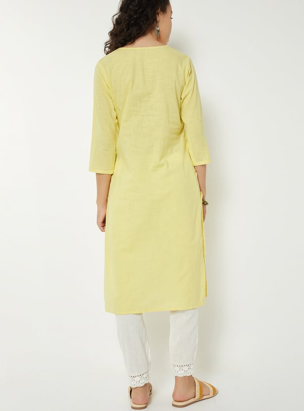 Women Embroidered Straight Kurta