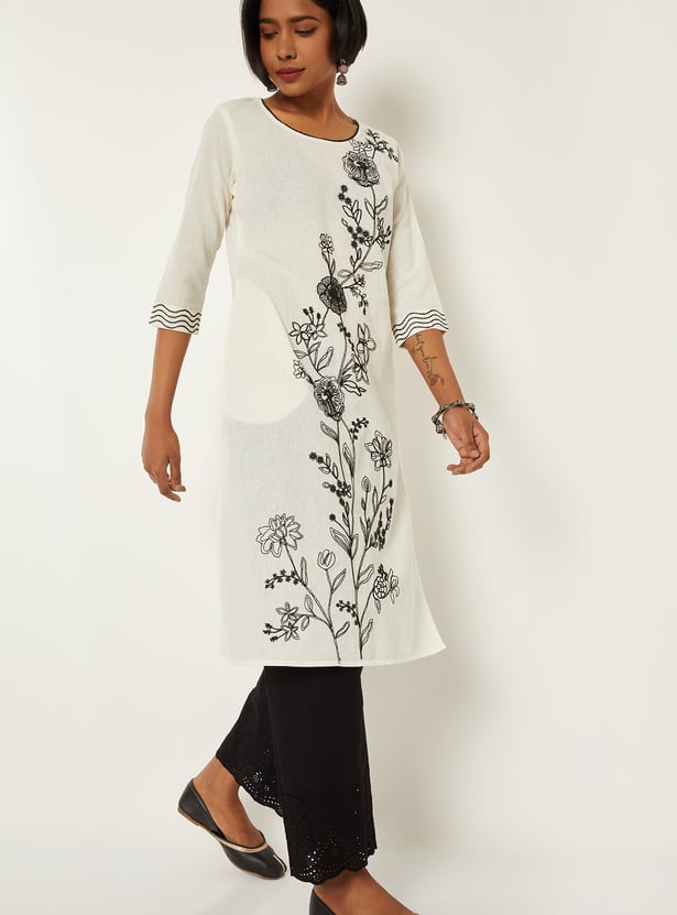Women Embroidered Straight Kurta