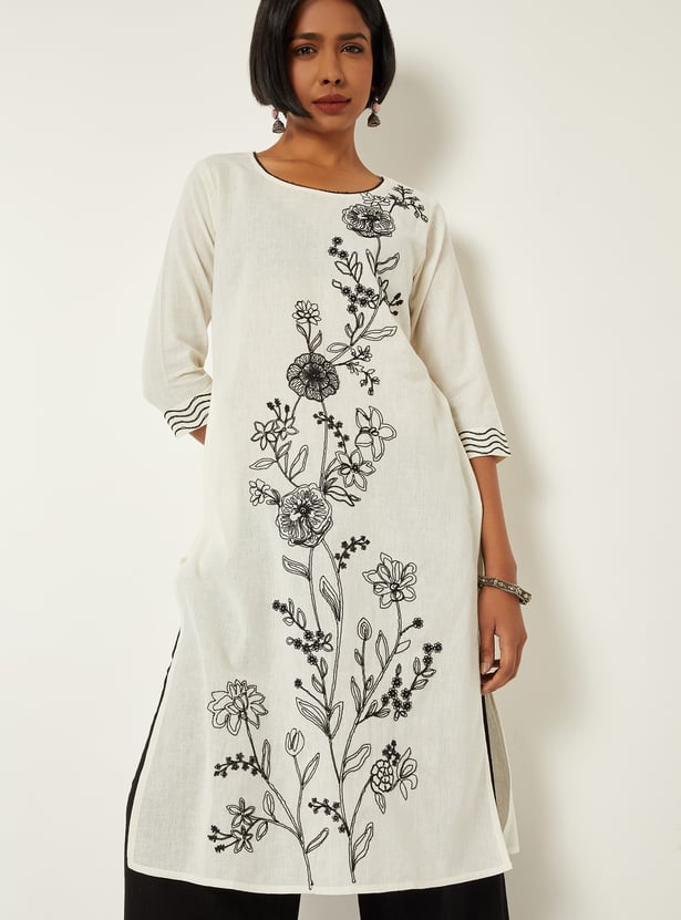 Women Embroidered Straight Kurta