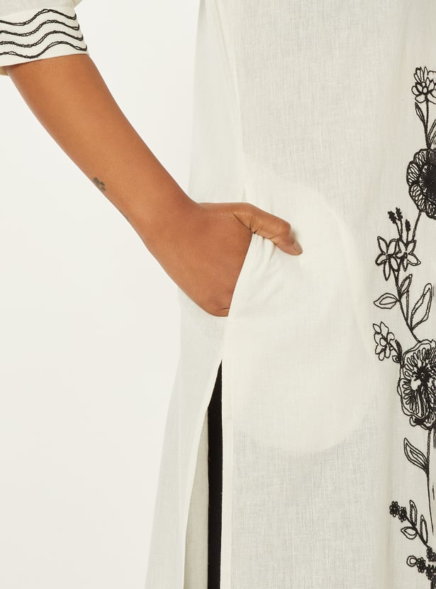 Women Embroidered Straight Kurta