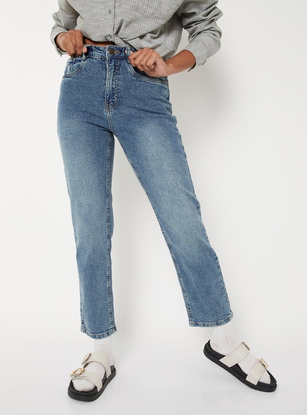 Women Washed Slim Straight Jeans