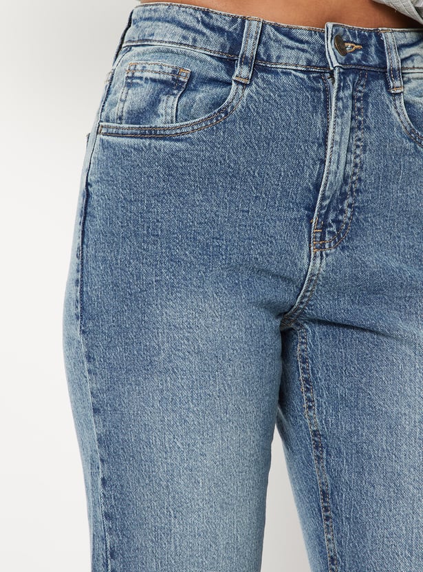 Women Washed Slim Straight Jeans
