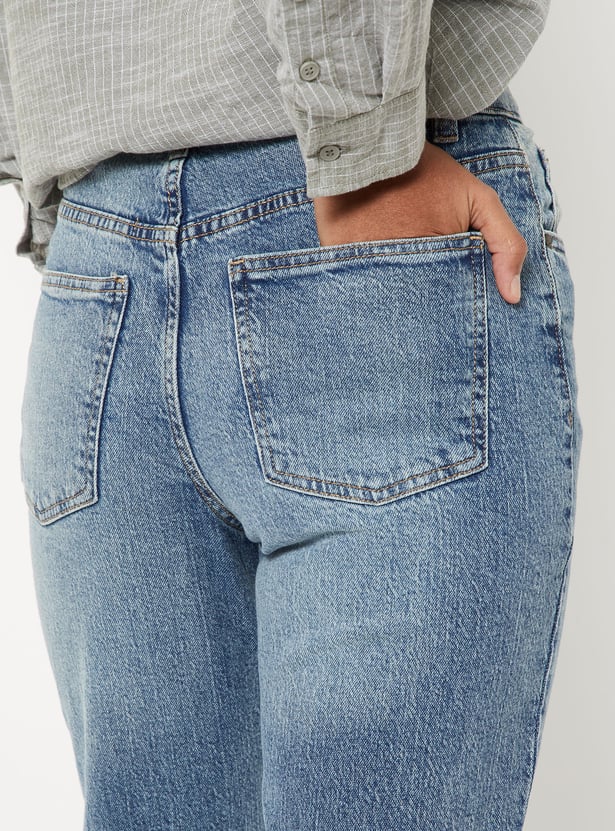 Women Washed Slim Straight Jeans