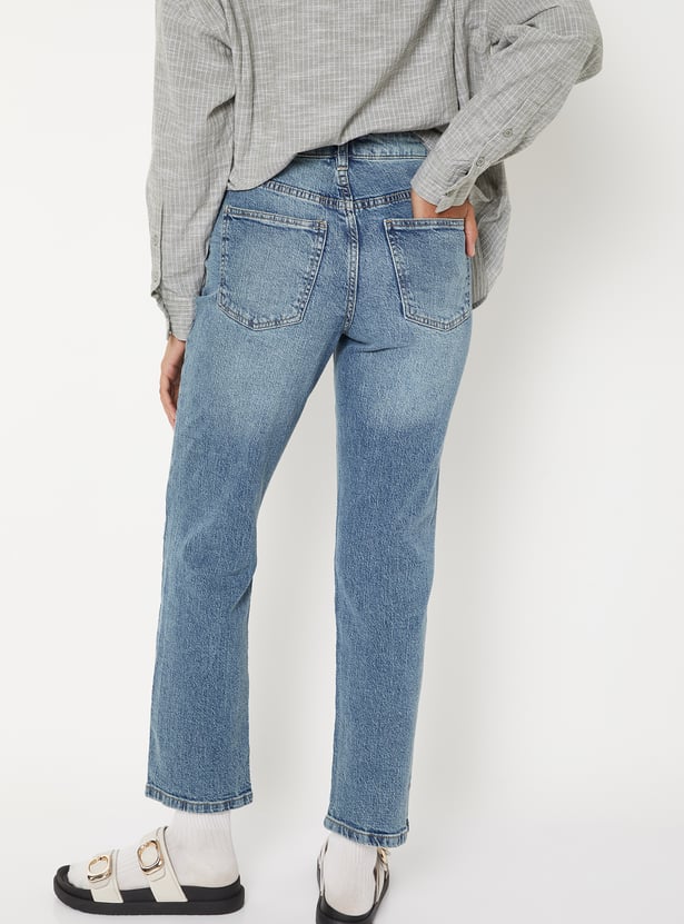 Women Washed Slim Straight Jeans