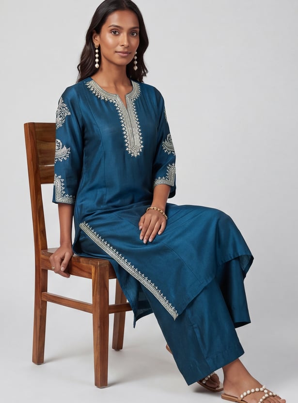 Women Embroidered Straight Kurta Set
