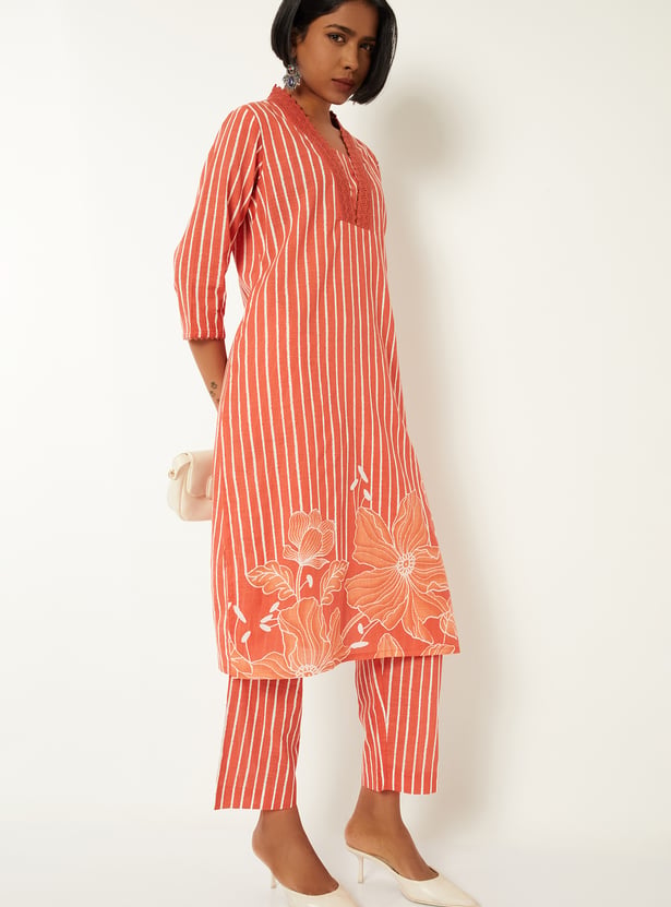 Women Striped Straight Kurta Set
