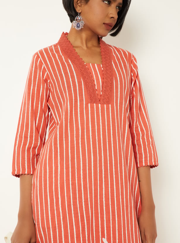 Women Striped Straight Kurta Set