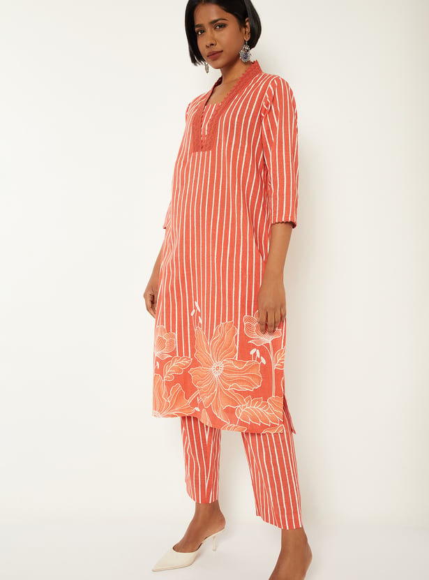 Women Striped Straight Kurta Set