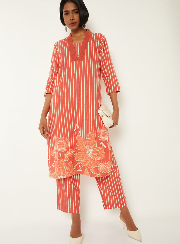 Women Striped Straight Kurta Set