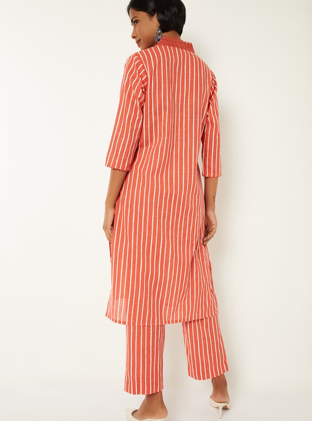Women Striped Straight Kurta Set