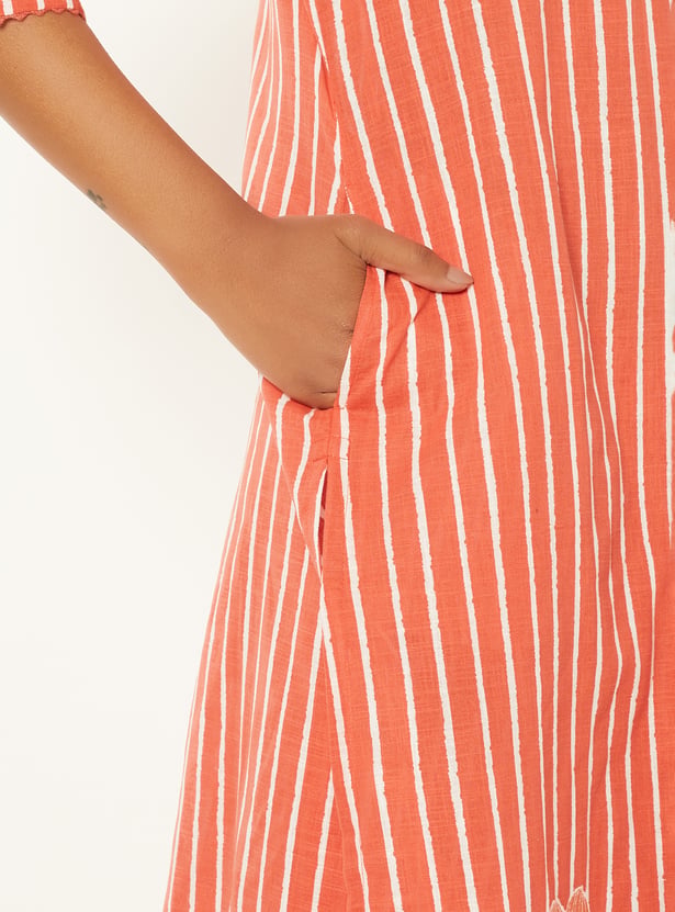 Women Striped Straight Kurta Set