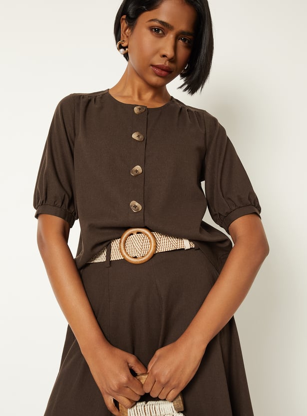 Women Solid Puffed Sleeve Top