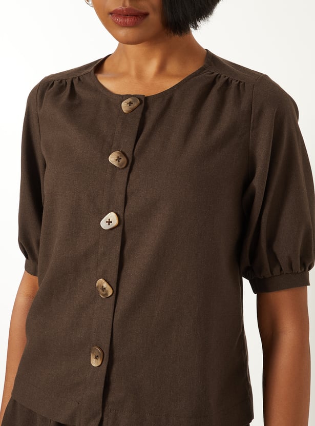 Women Solid Puffed Sleeve Top