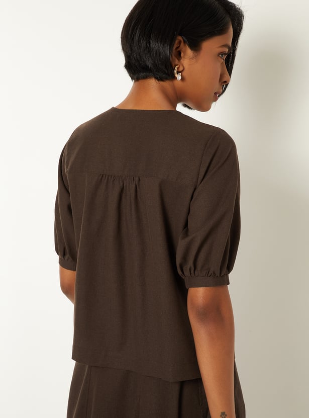 Women Solid Puffed Sleeve Top