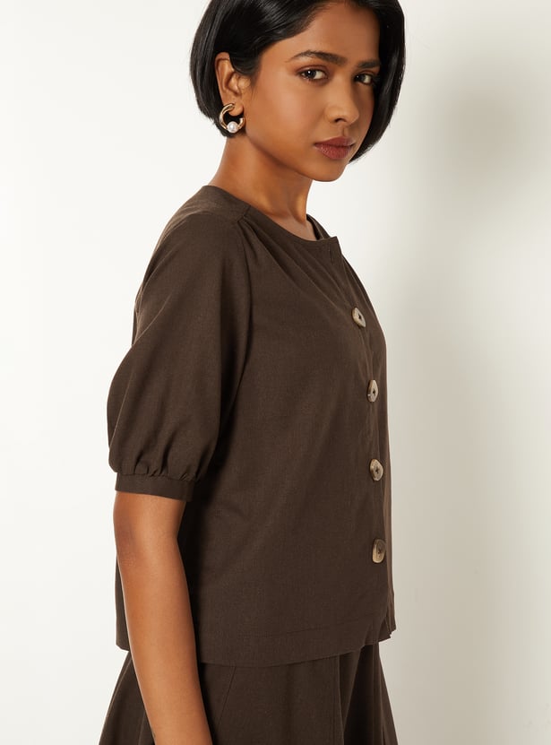 Women Solid Puffed Sleeve Top
