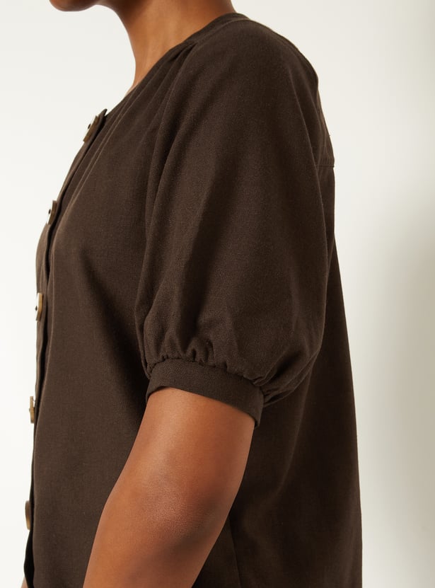 Women Solid Puffed Sleeve Top