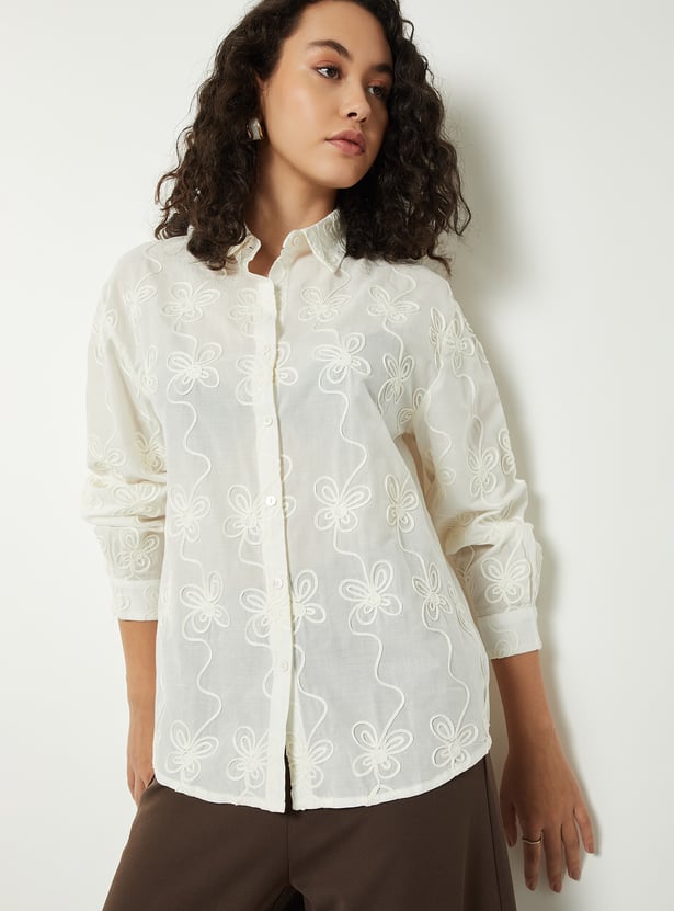 Women Embroidered Oversized Shirt