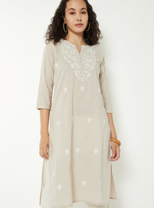 Women Embroidered Straight Kurta