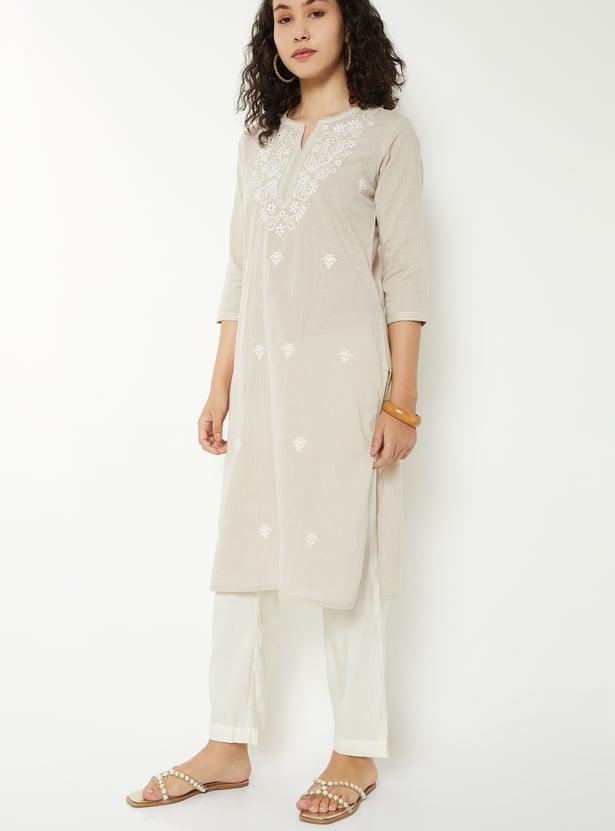 Women Embroidered Straight Kurta